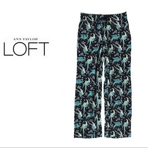Loft Peacock Print Woven Rayon Pants